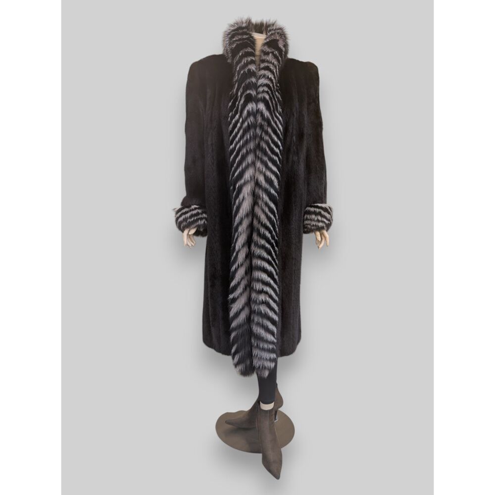 Dark Mink Coat w/ Dyed Fox Trim -Medium